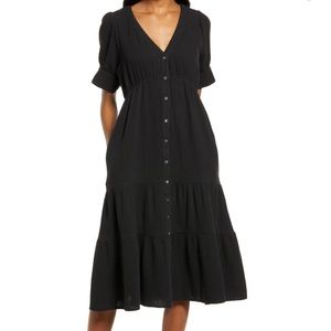 Madewell Black Short Sleeve Cotton Midi Dress